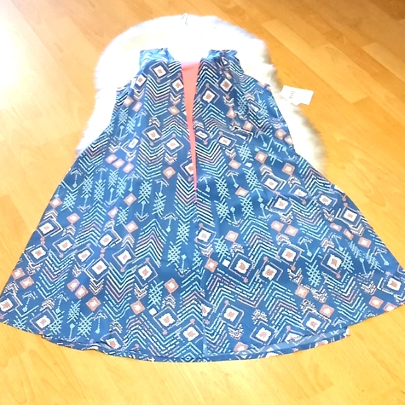 LulaRoe Joy Teal Abstract Print  Duster Vest - Picture 7 of 12